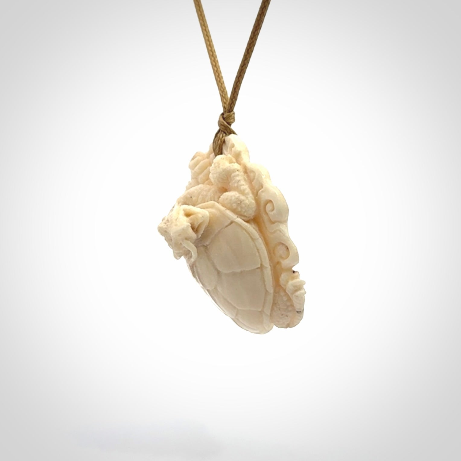 Hand carved deer antler dragon turtle pendant