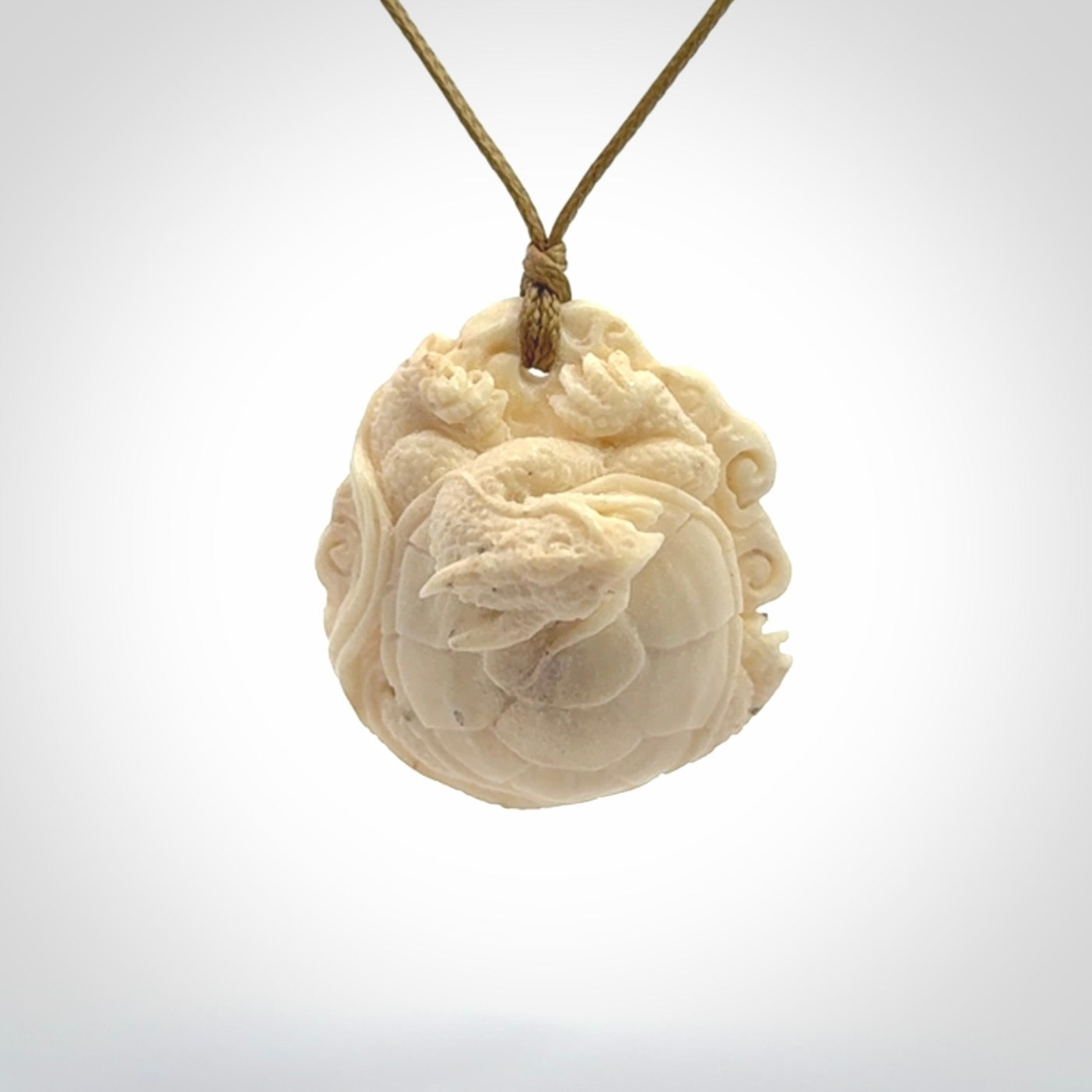 Hand carved deer antler dragon turtle pendant