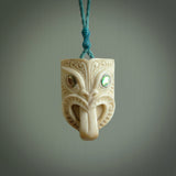 Hand carved Wheku pendant. Carved from deer antler by NZ Pacific. Hand crafted bone jewellery for sale online.