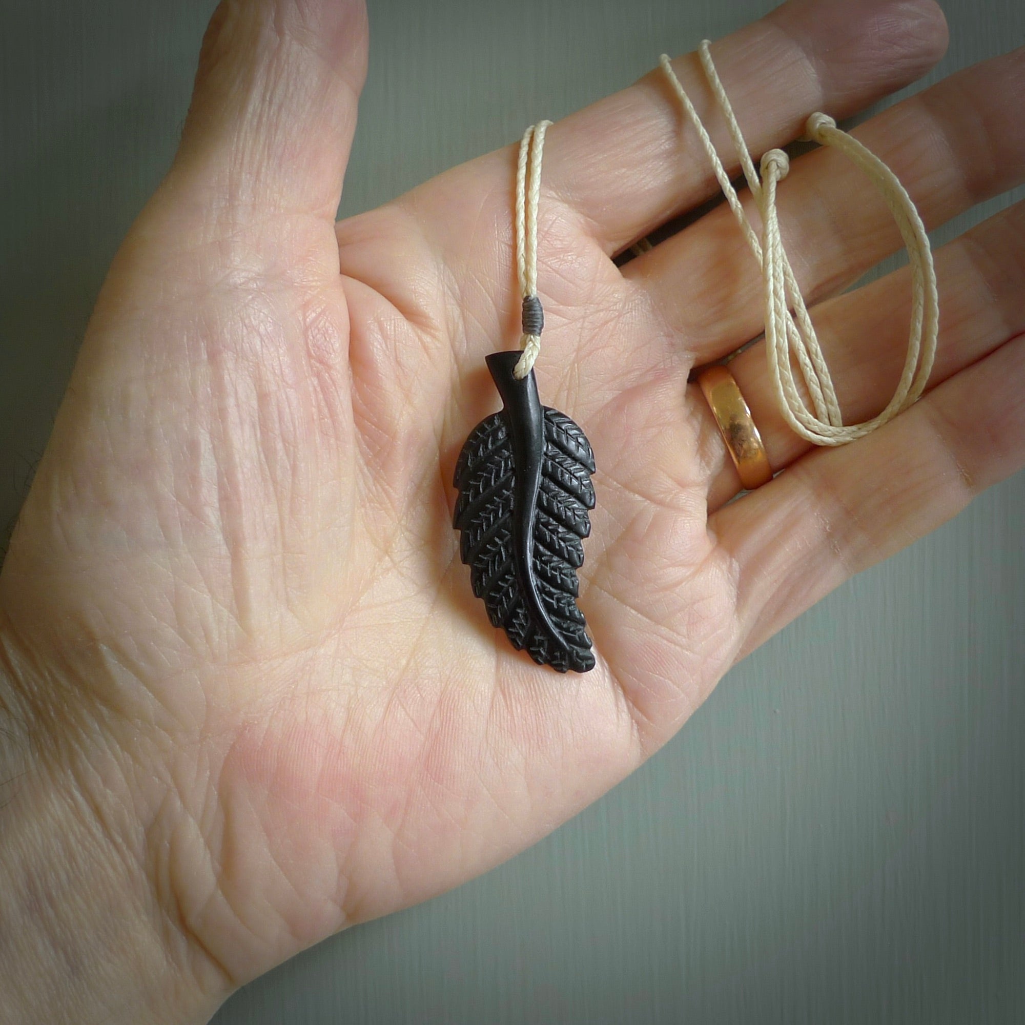 Hand carved black fern pendant. Handmade by NZ Pacific. Black fern necklace, jewellery from Australian black jade.