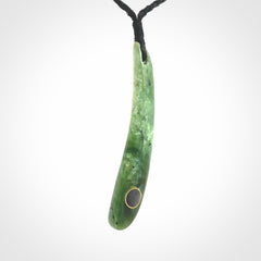 This is a wonderful New Zealand Jade drop pendant with black mother of pearl and brass inlay.
