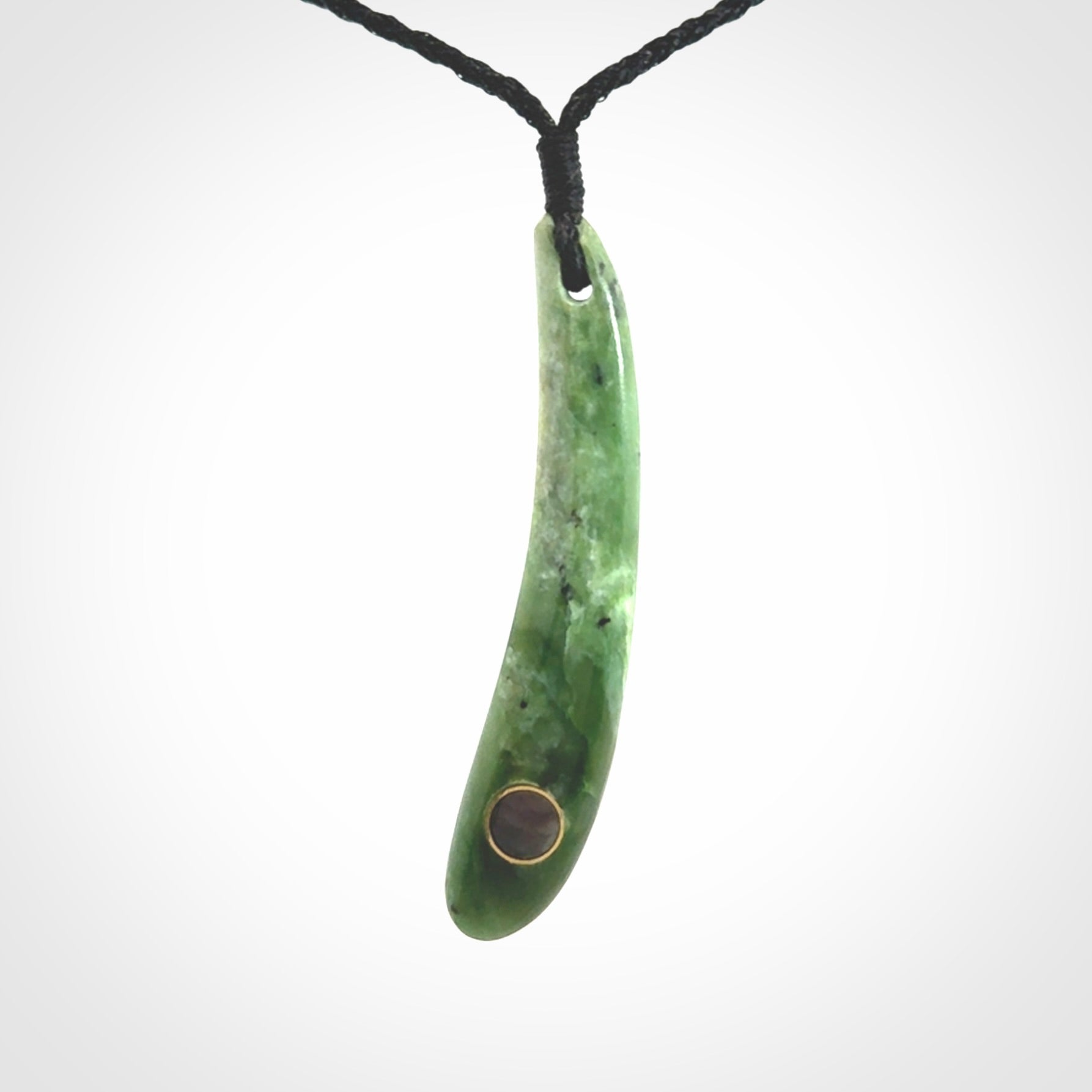 This is a wonderful New Zealand Jade drop pendant with black mother of pearl and brass inlay.