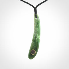 This is a wonderful New Zealand Jade drop pendant with black mother of pearl and brass inlay.