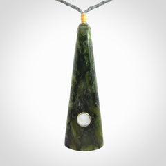 A Striking Jade Drop Pendant with Mother of Pearl and Brass inlay