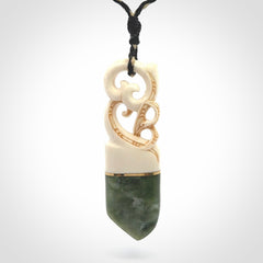 Hand carved Jade and bone pendant