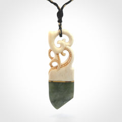 Hand carved Jade and bone pendant