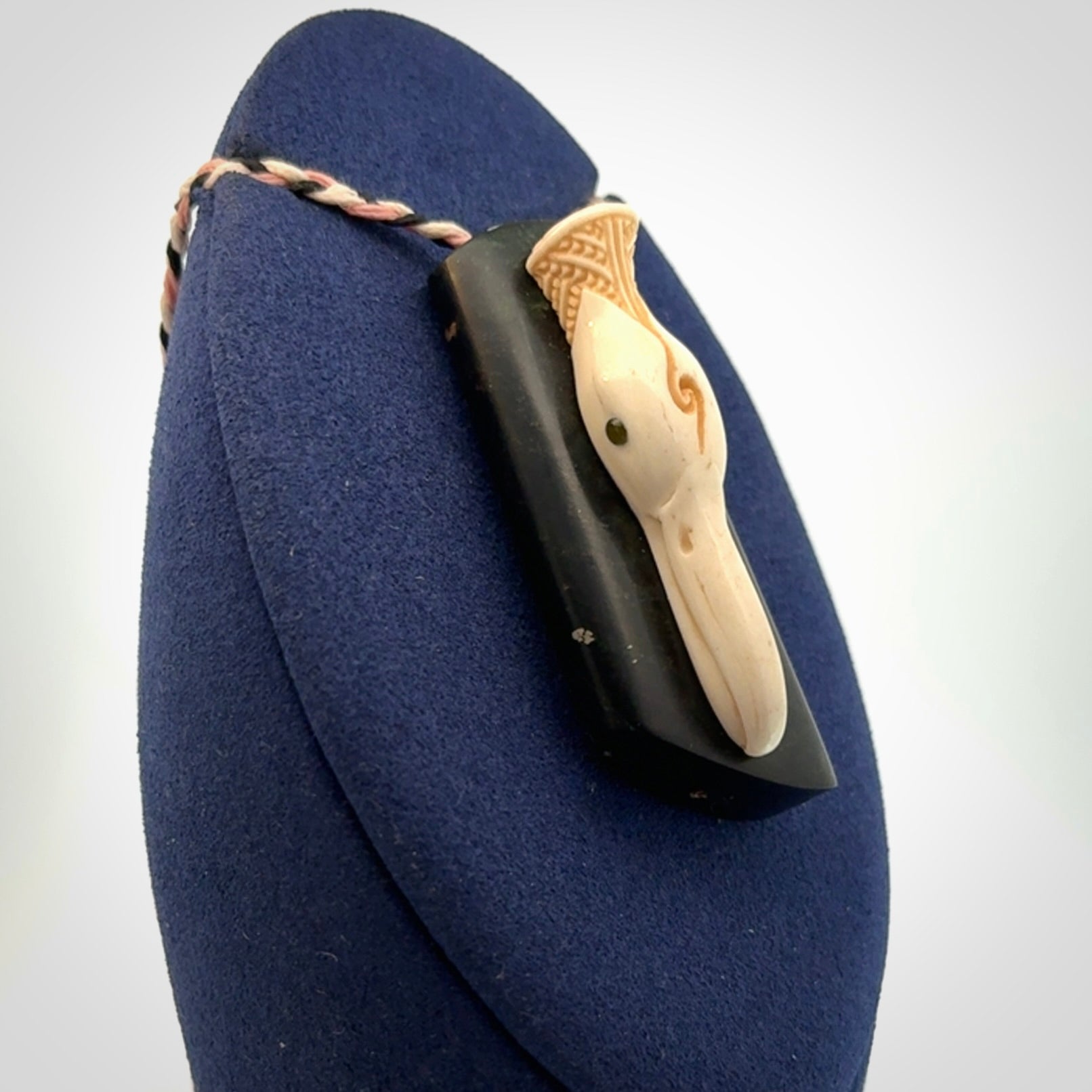 A Wonderful Albatross Pendant, Hand carved in Bone and Jade