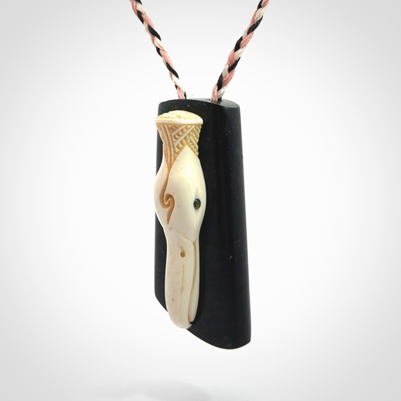 A Wonderful Albatross Pendant, Hand carved in Bone and Jade