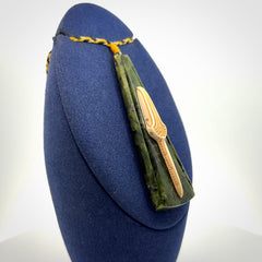 A Beautiful White Heron pendant, hand carved in Jade and Bone