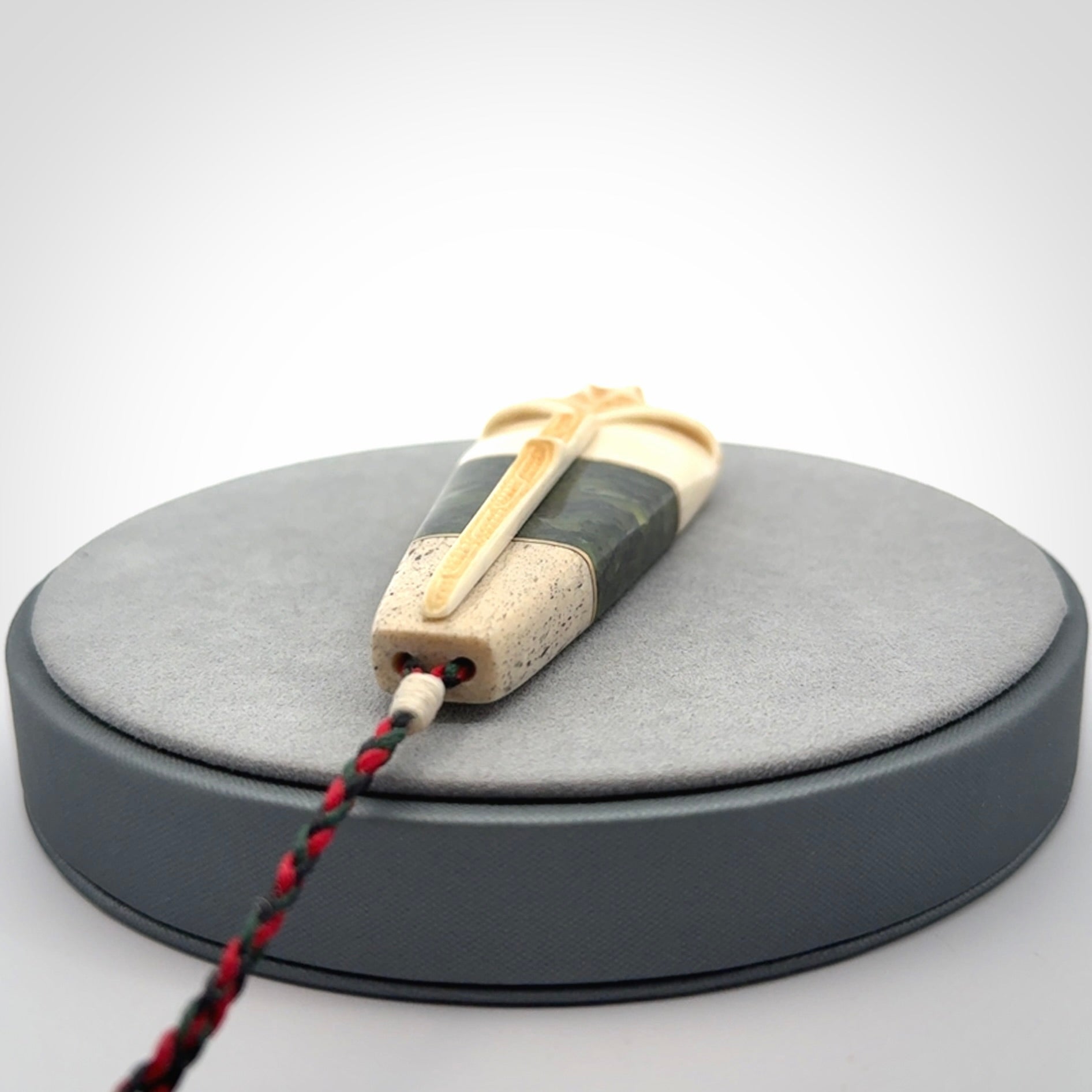 Hand carved bone, whale bone, New Zealand Jade, Brass and Opal pendant