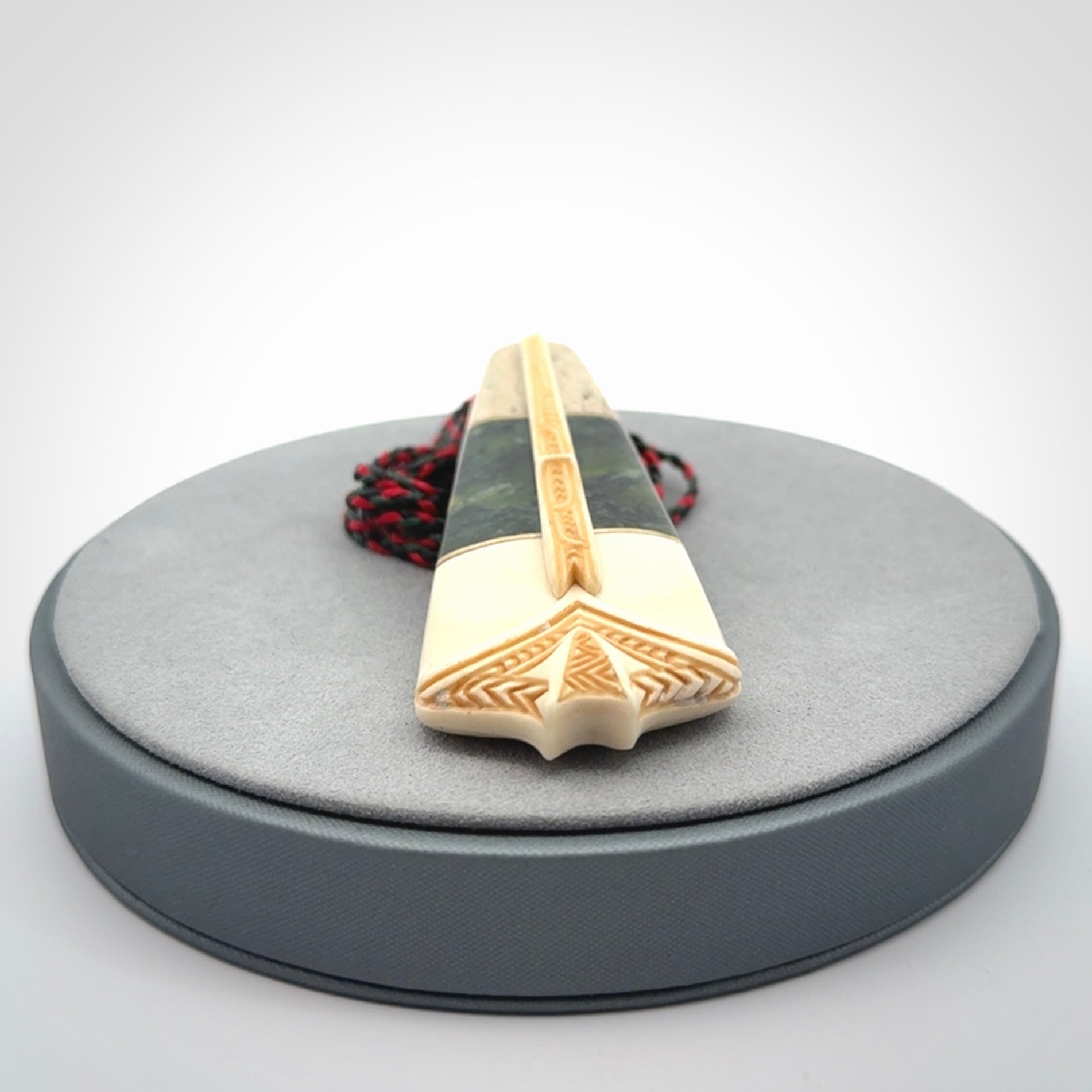 Hand carved bone, whale bone, New Zealand Jade, Brass and Opal pendant