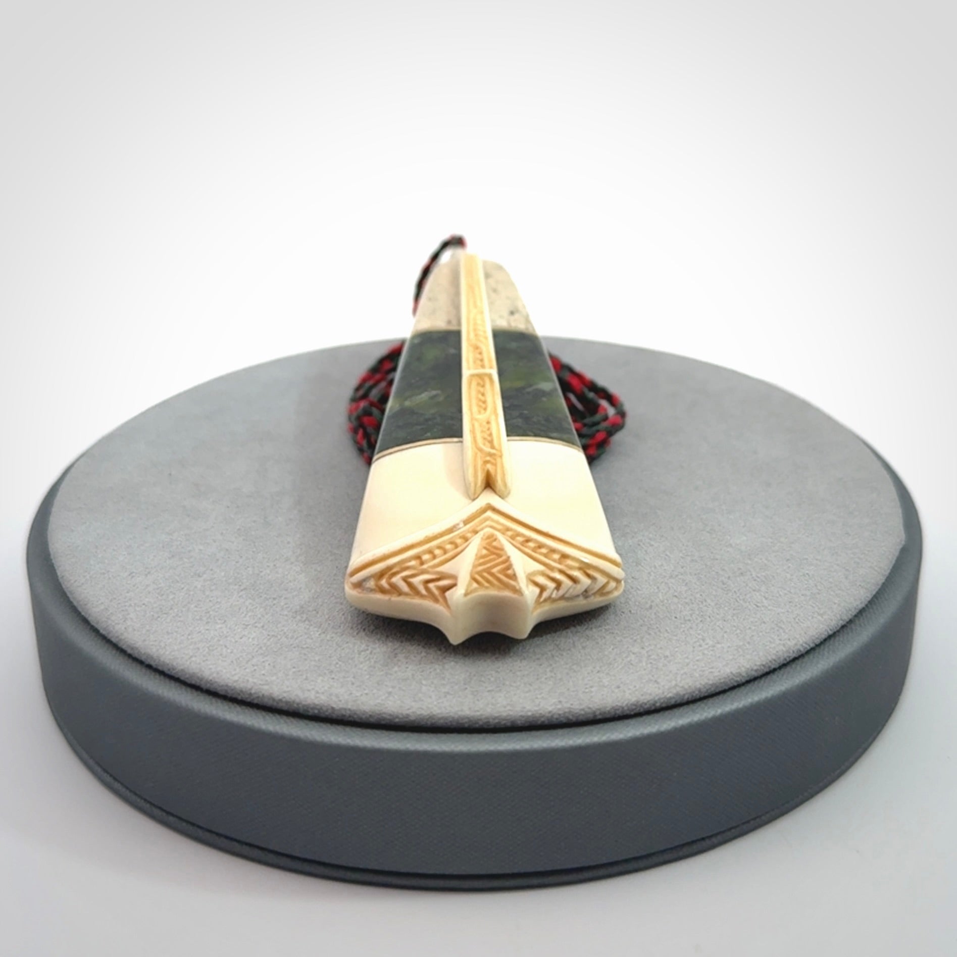 Hand carved bone, whale bone, New Zealand Jade, Brass and Opal pendant