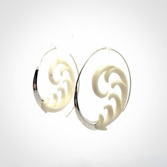 Hand carved earrings made from bone with sterling silver. NZ Pacific earrings for sale online.