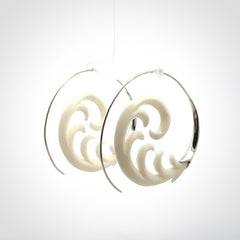 Hand carved earrings made from bone with sterling silver. NZ Pacific earrings for sale online.