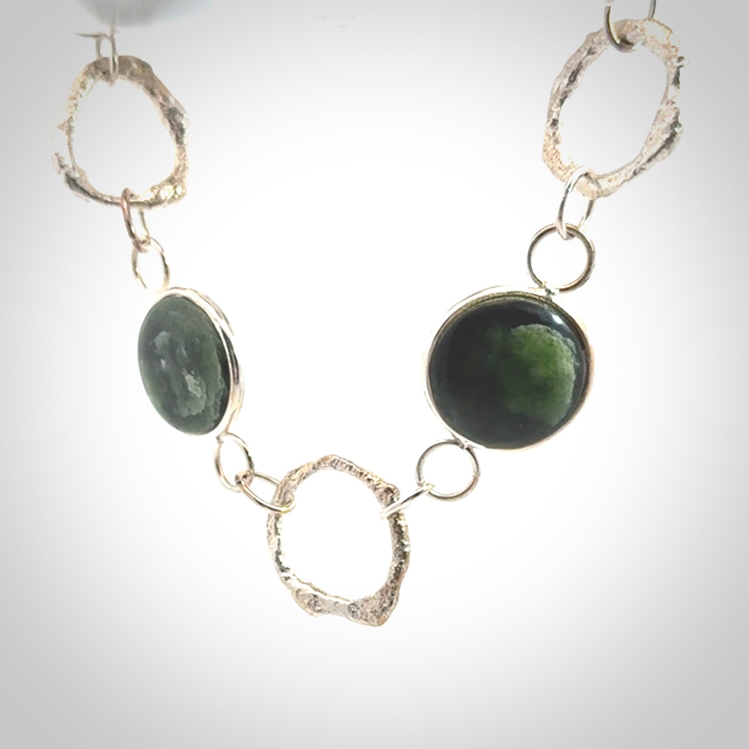 A photo of a sterling silver fashionable chain with New Zealand Jade. This is stylish womens statement piece - hand crafted here in New Zealand.