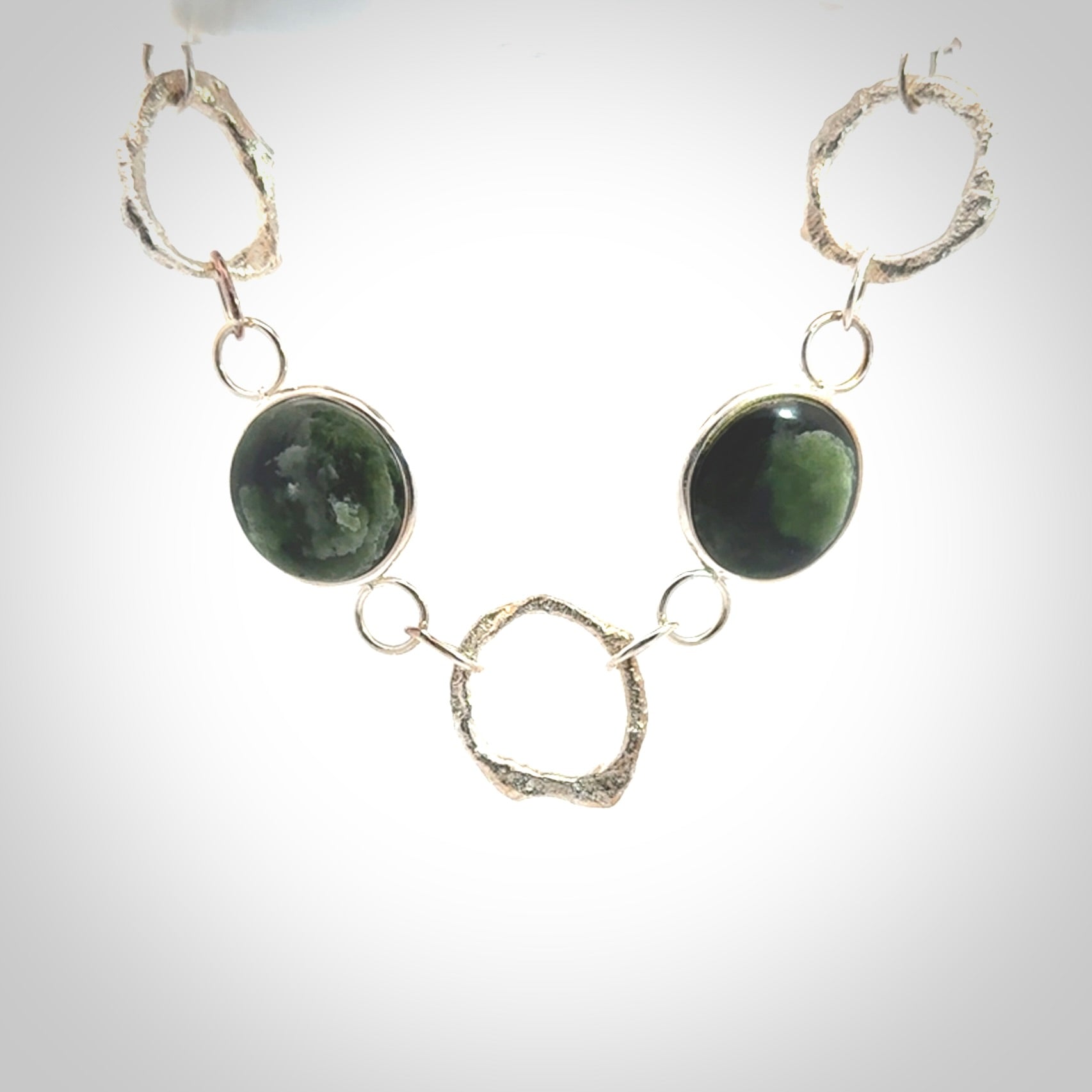 A photo of a sterling silver fashionable chain with New Zealand Jade. This is stylish womens statement piece - hand crafted here in New Zealand.