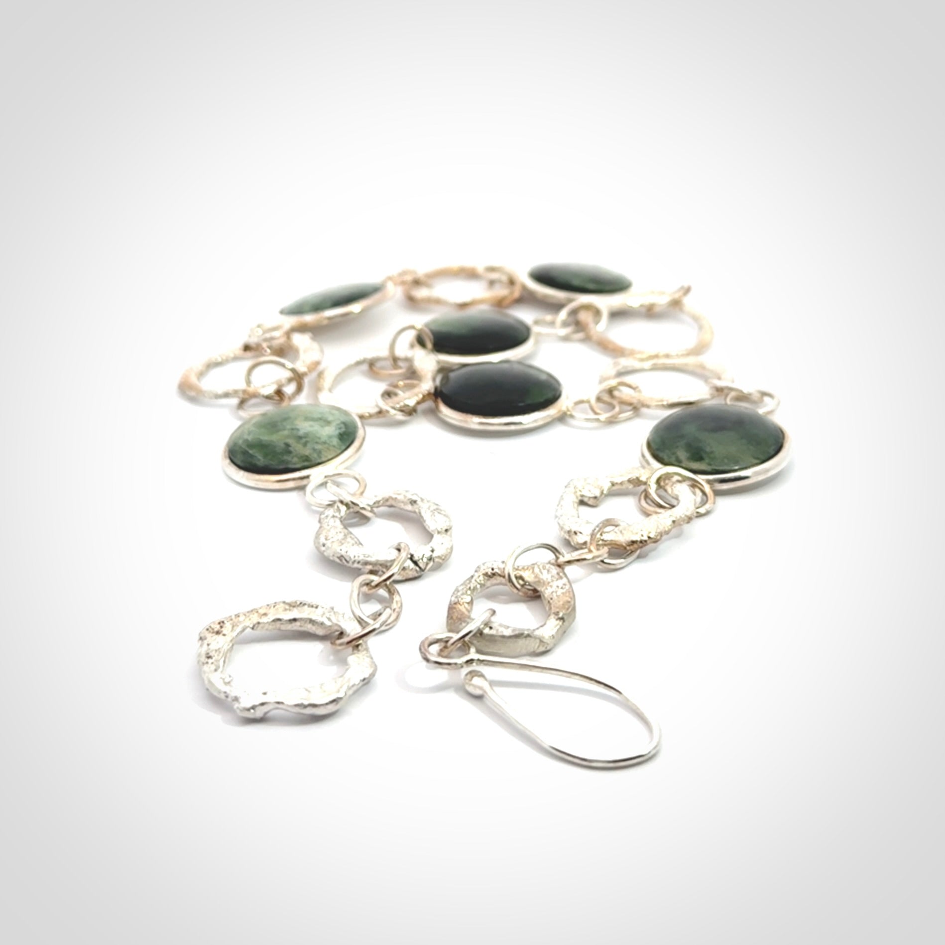 A photo of a sterling silver fashionable chain with New Zealand Jade. This is stylish womens statement piece - hand crafted here in New Zealand.