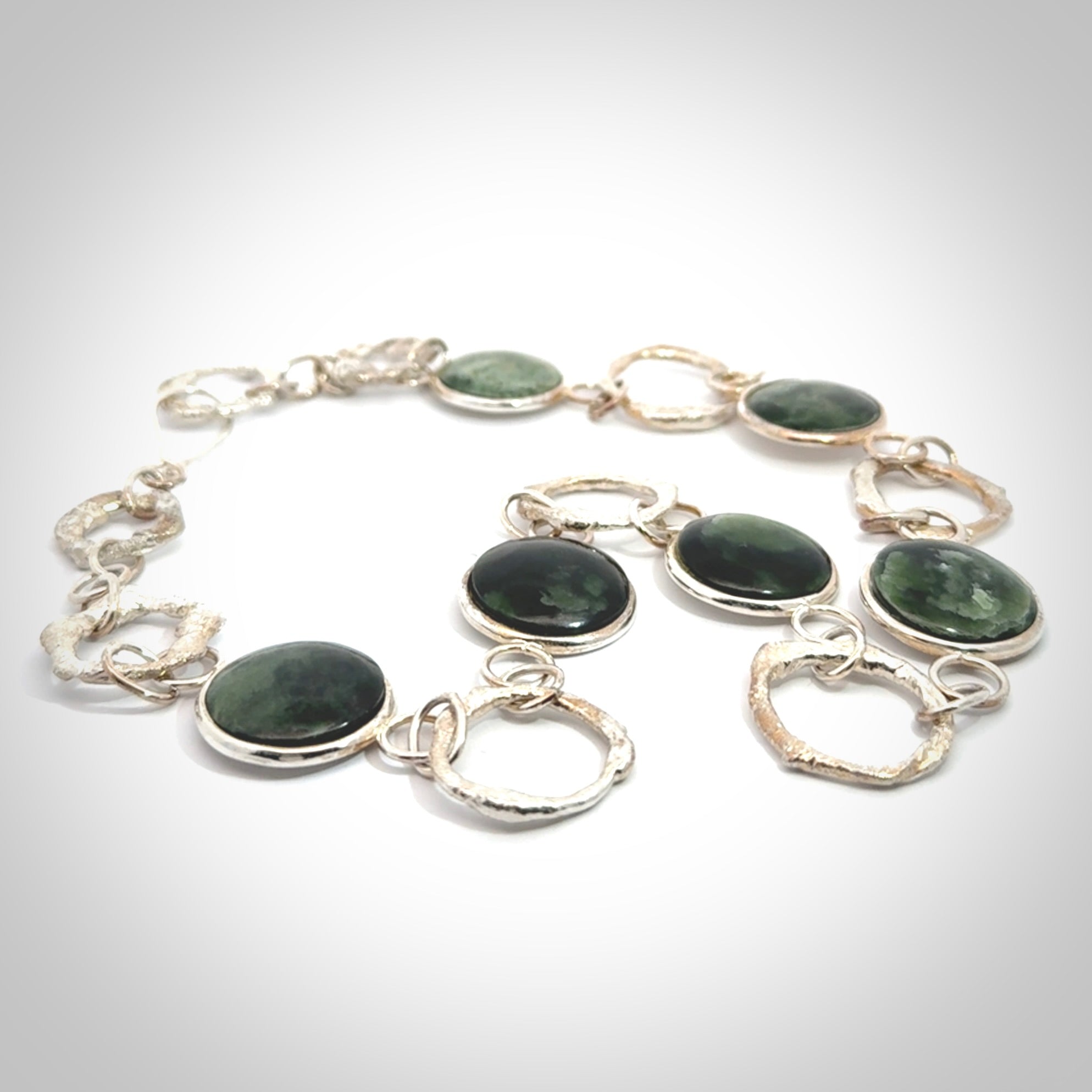 A photo of a sterling silver fashionable chain with New Zealand Jade. This is stylish womens statement piece - hand crafted here in New Zealand.
