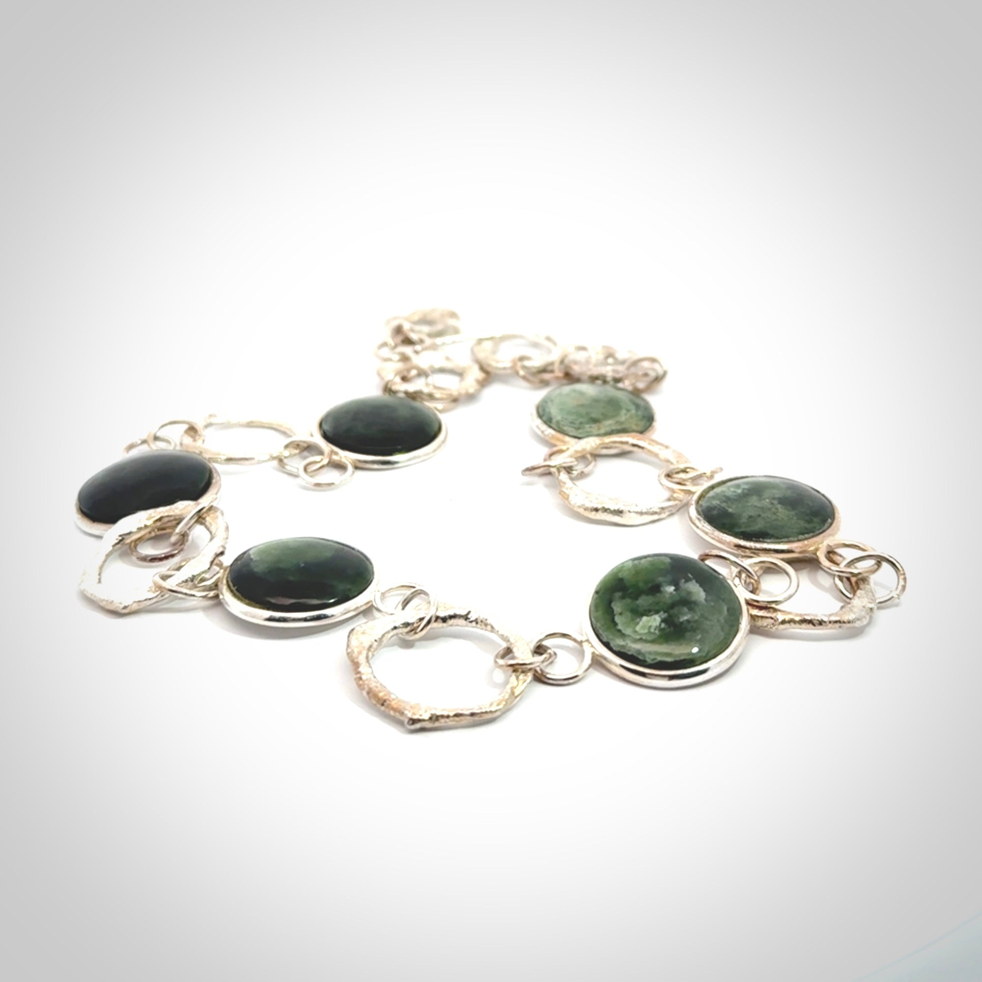 A photo of a sterling silver fashionable chain with New Zealand Jade. This is stylish womens statement piece - hand crafted here in New Zealand.