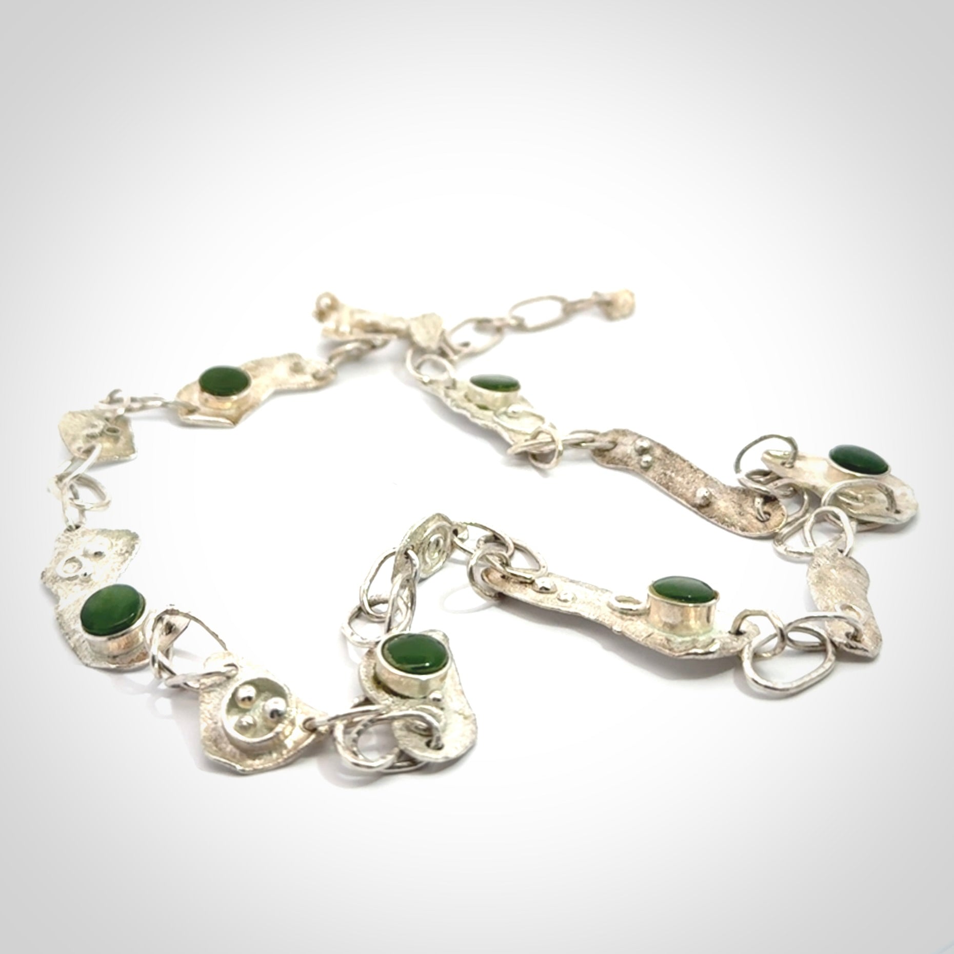 A photo of a sterling silver fashionable chain with New Zealand Jade. This is stylish womens statement piece - hand crafted here in New Zealand.