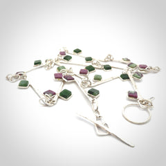 Hand made jade and ruby sterling silver necklace.