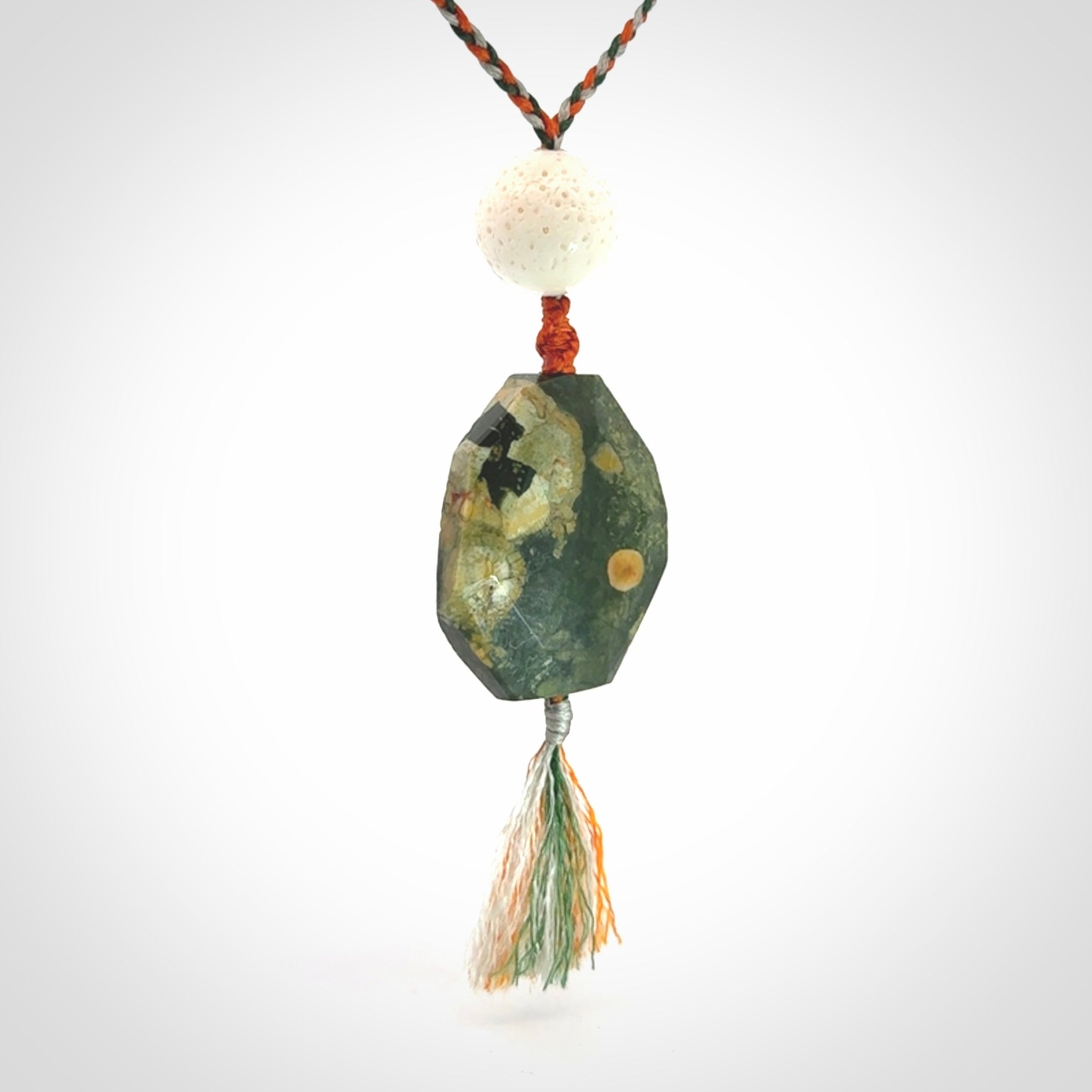 Rainforest Jasper with White Coral drop pendant.