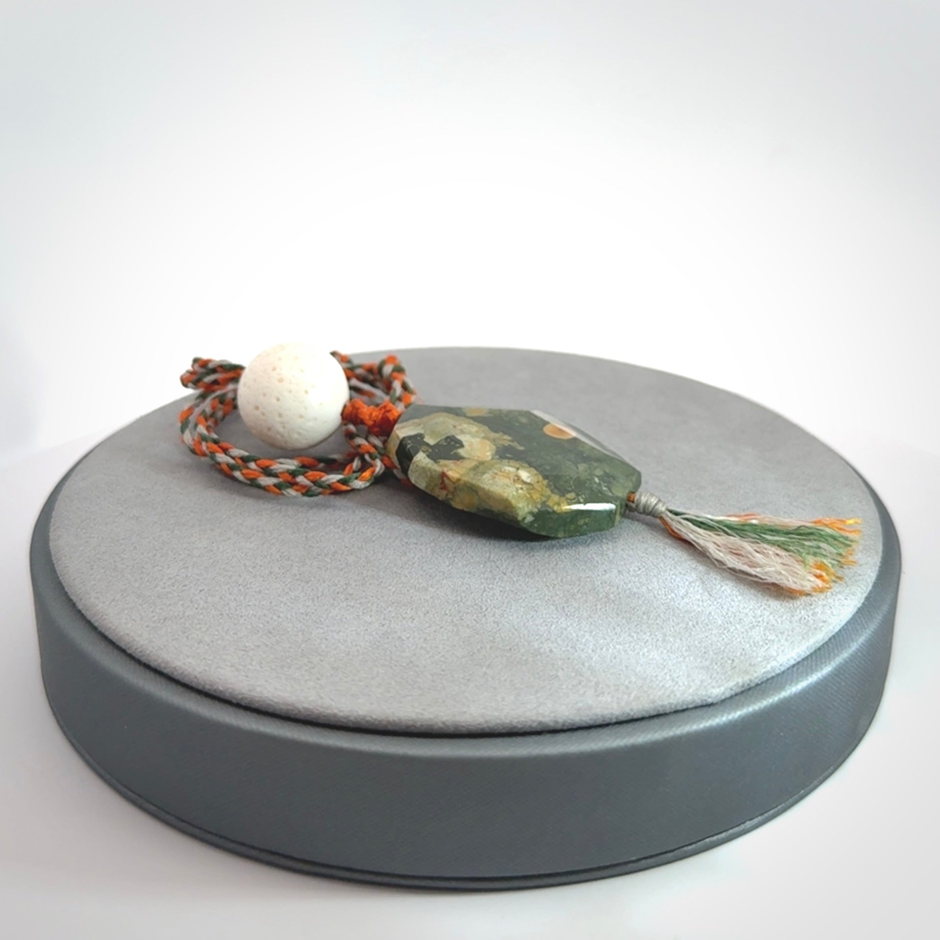 Rainforest Jasper with White Coral drop pendant.