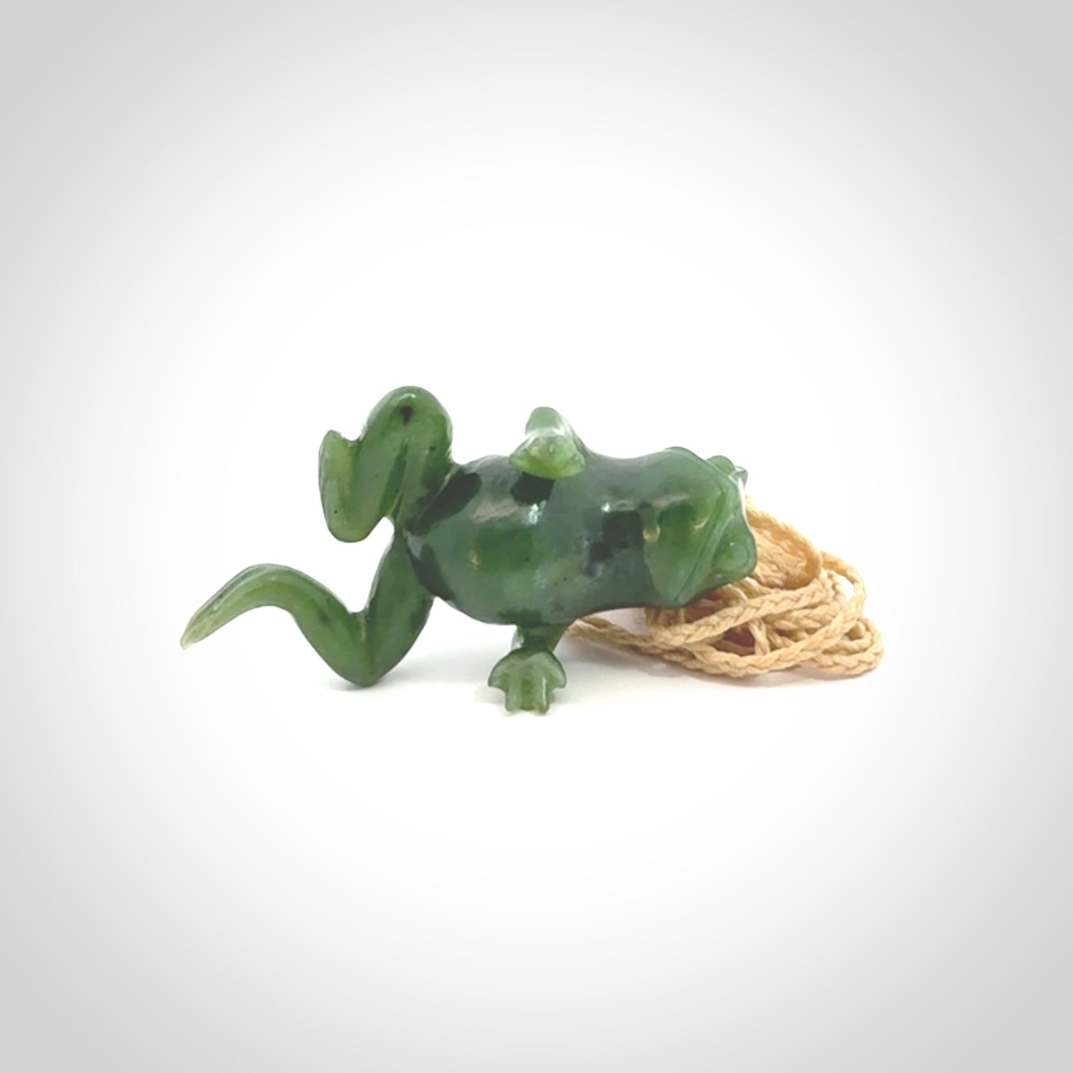 Hand carved jade frog pendant. Hand made amphibian necklace, carved from British Columbian Jade.