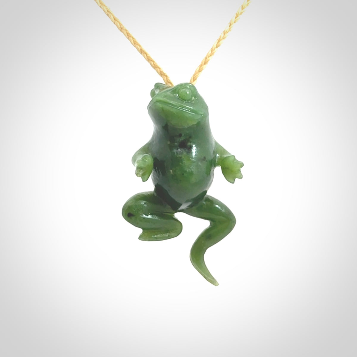 Hand carved jade frog pendant. Hand made amphibian necklace, carved from British Columbian Jade.
