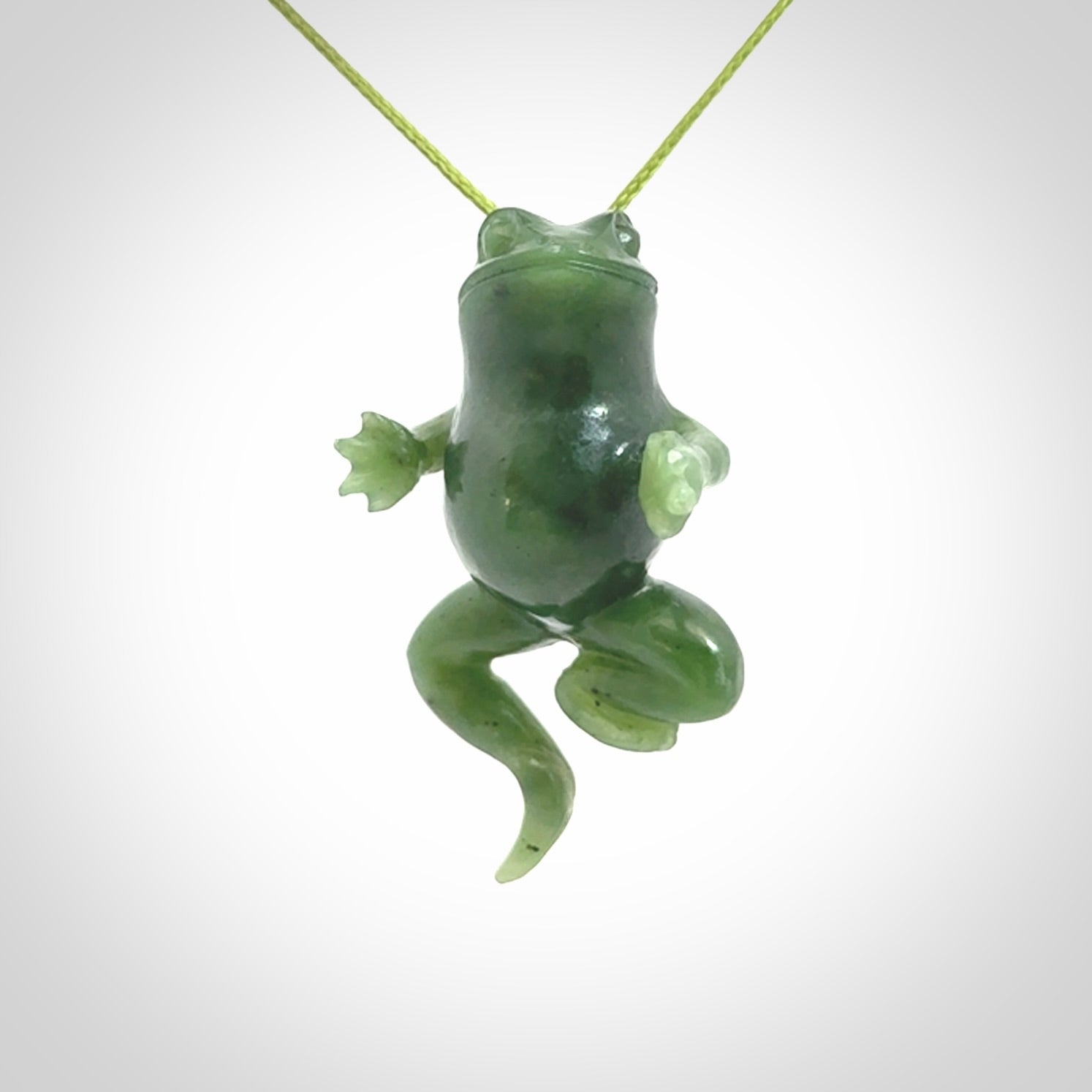 Hand carved jade frog pendant. Hand made amphibian necklace, carved from Jade