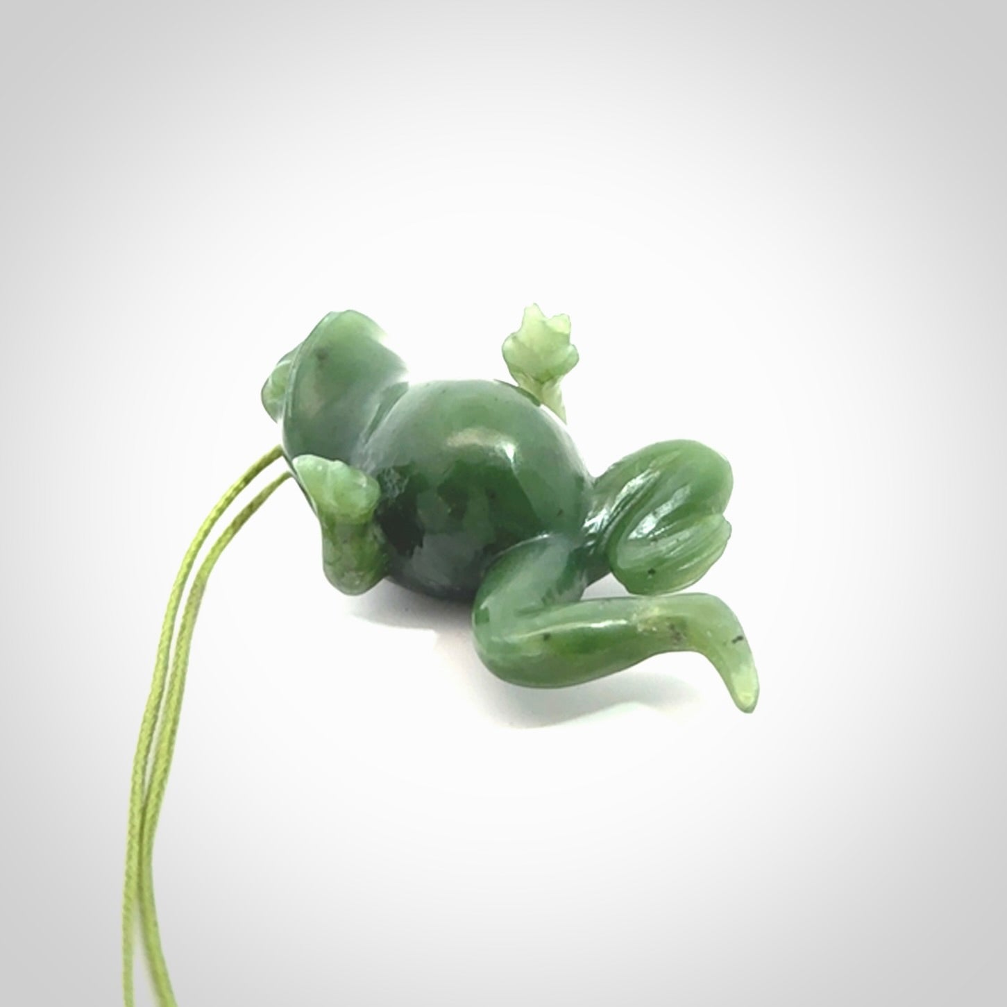 Hand carved jade frog pendant. Hand made amphibian necklace, carved from Jade