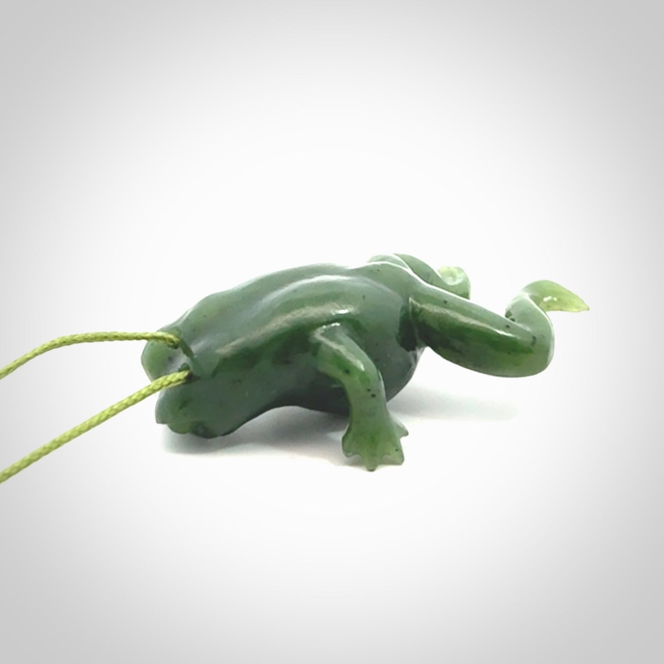 Hand carved jade frog pendant. Hand made amphibian necklace, carved from Jade