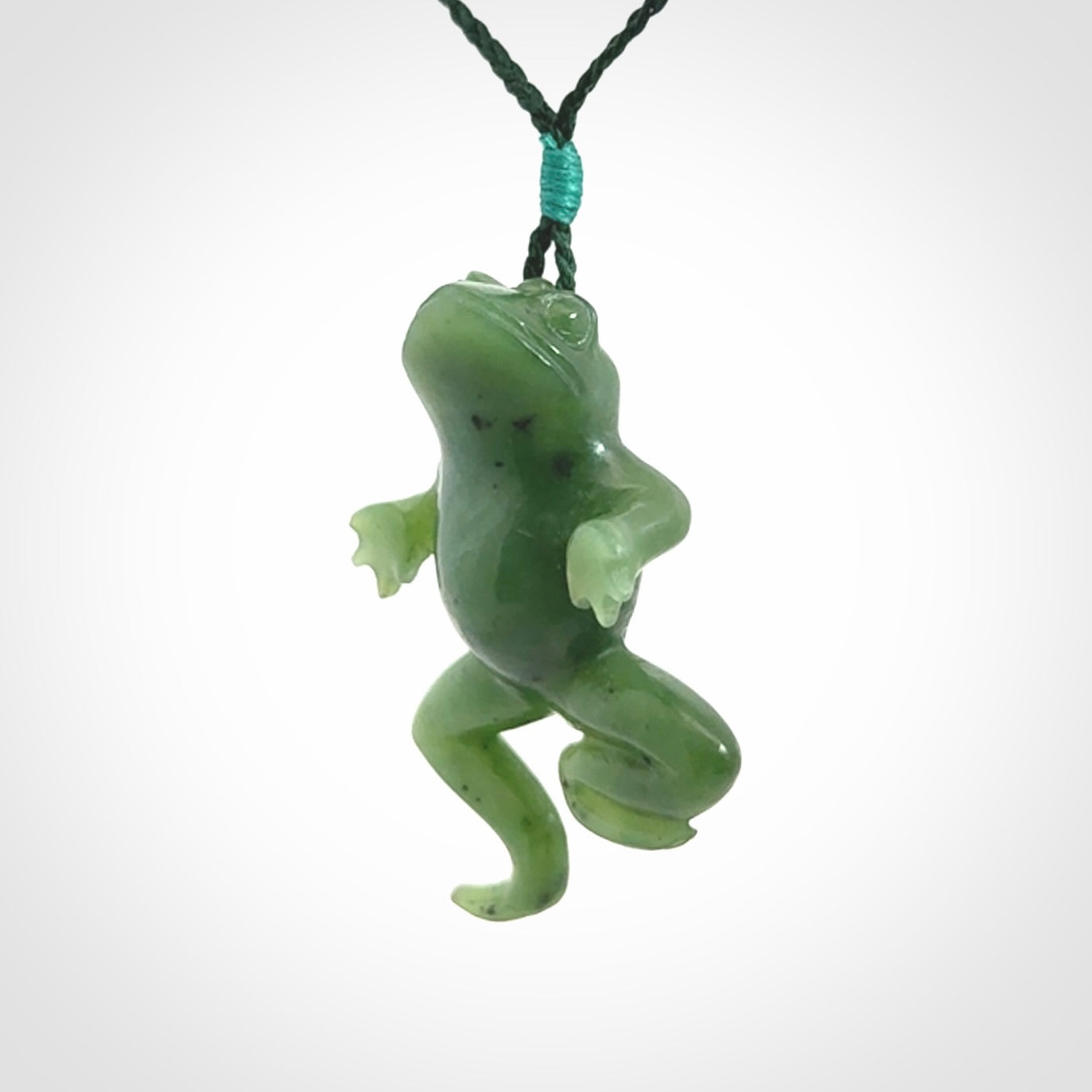 Hand carved jade frog pendant. Hand made amphibian necklace, carved from Jade