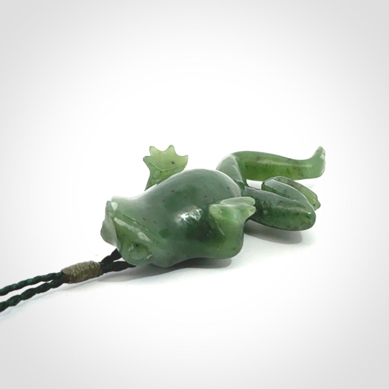 Hand carved jade frog pendant. Hand made amphibian necklace, carved from Jade