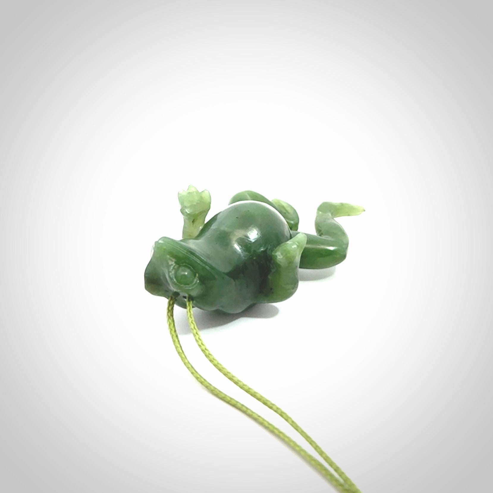 Hand carved jade frog pendant. Hand made amphibian necklace, carved from Jade