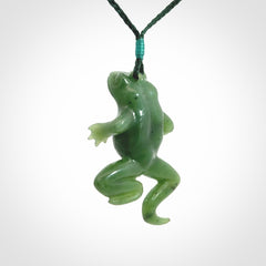 Hand carved jade frog pendant. Hand made amphibian necklace, carved from Jade