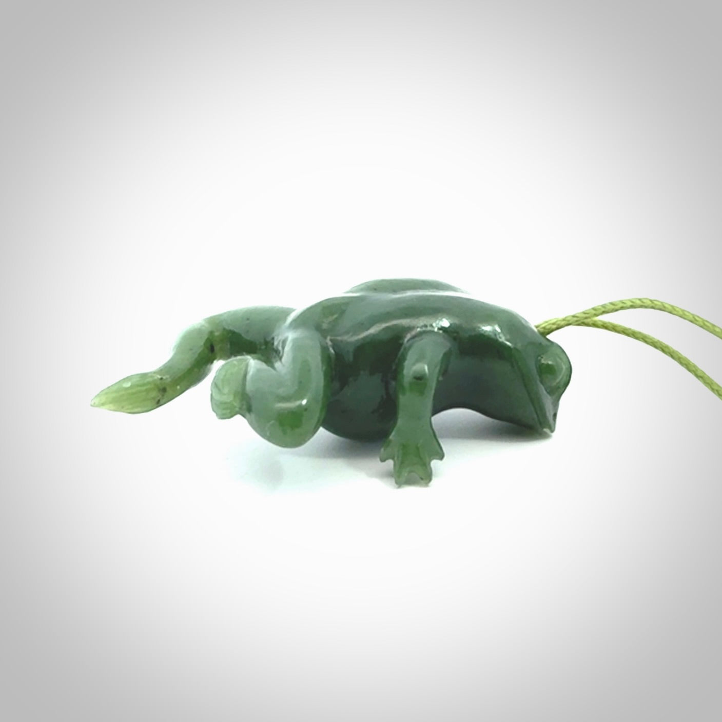 Hand carved jade frog pendant. Hand made amphibian necklace, carved from Jade