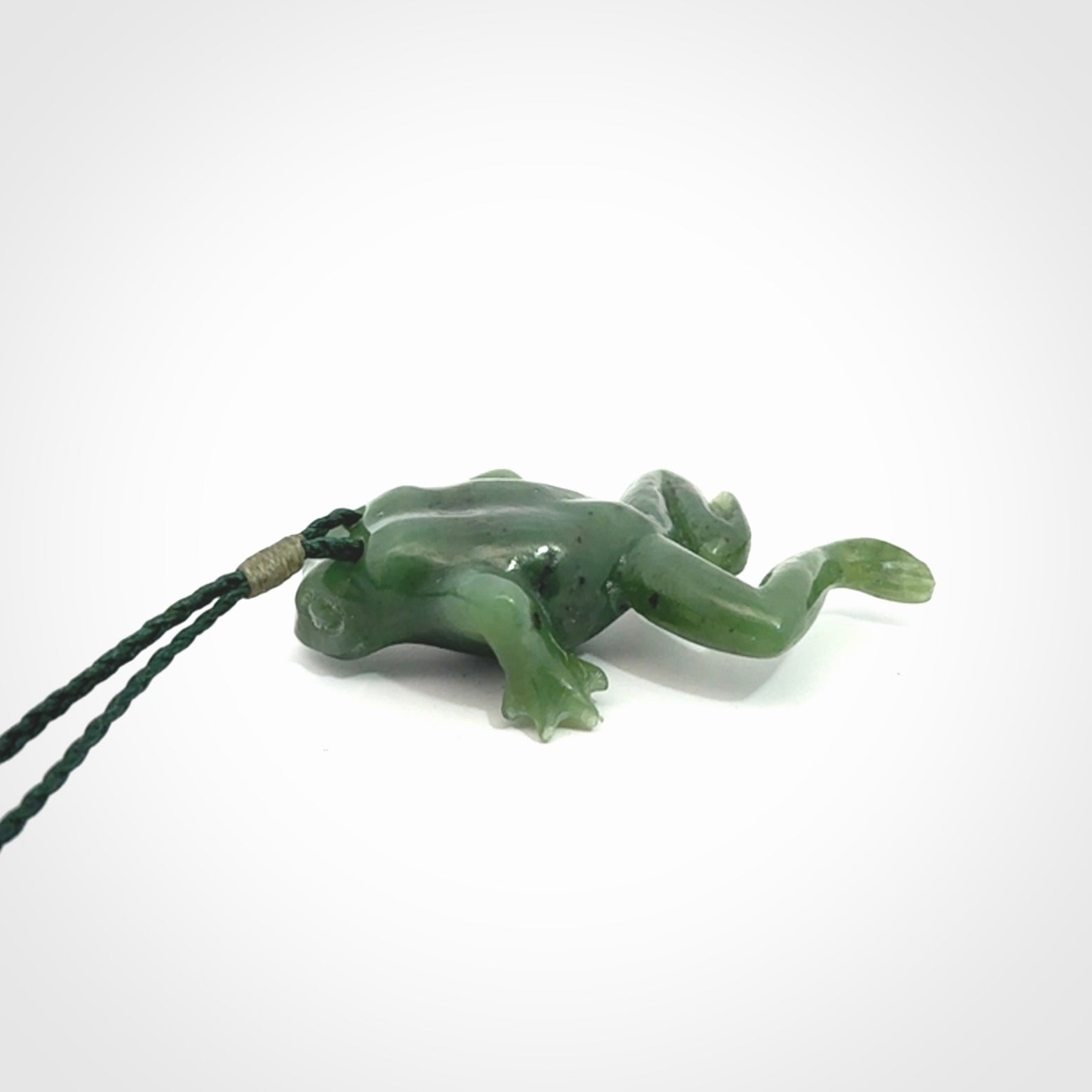 Hand carved jade frog pendant. Hand made amphibian necklace, carved from Jade