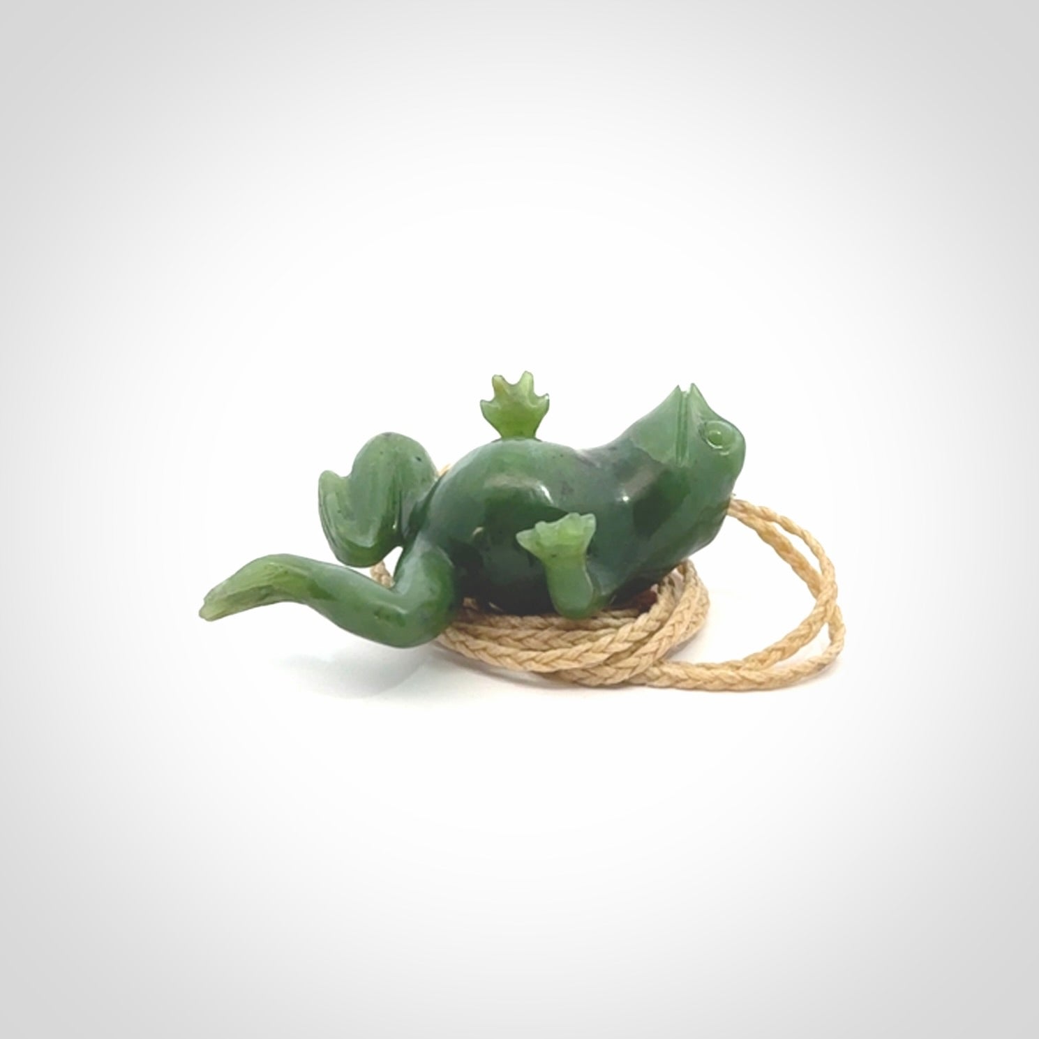 Hand carved jade frog pendant. Hand made amphibian necklace, carved from British Columbian Jade.