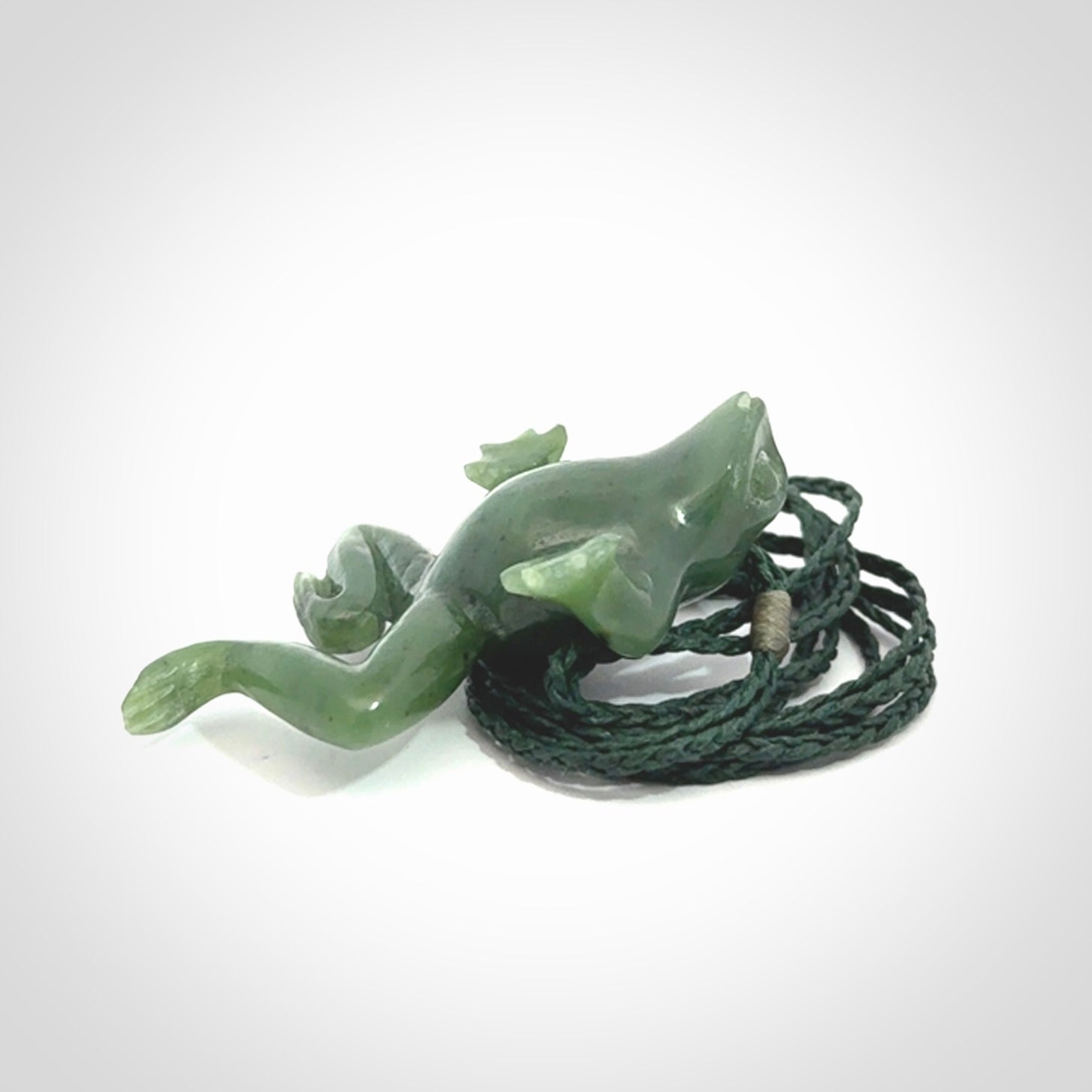 Hand carved jade frog pendant. Hand made amphibian necklace, carved from Jade