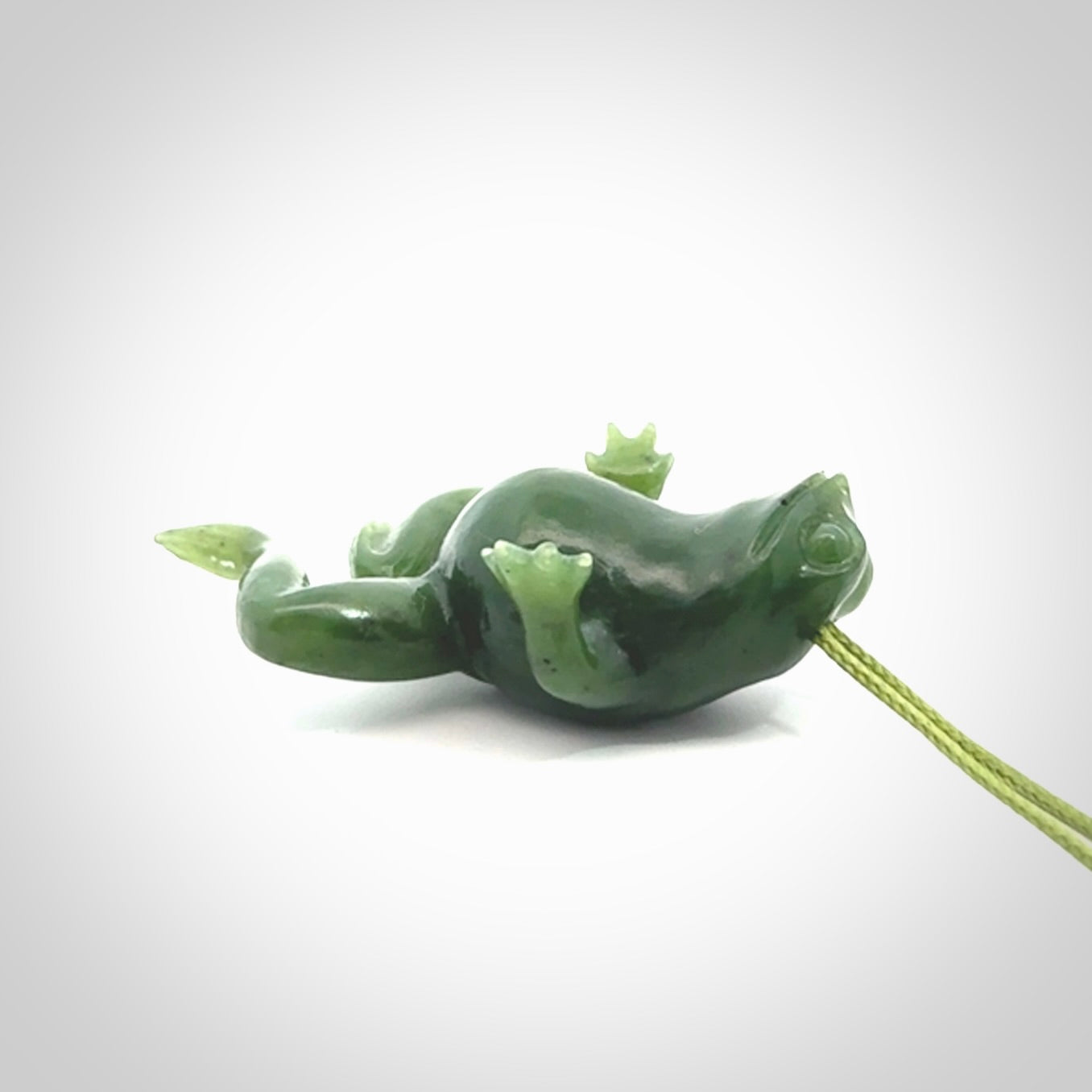 Hand carved jade frog pendant. Hand made amphibian necklace, carved from Jade