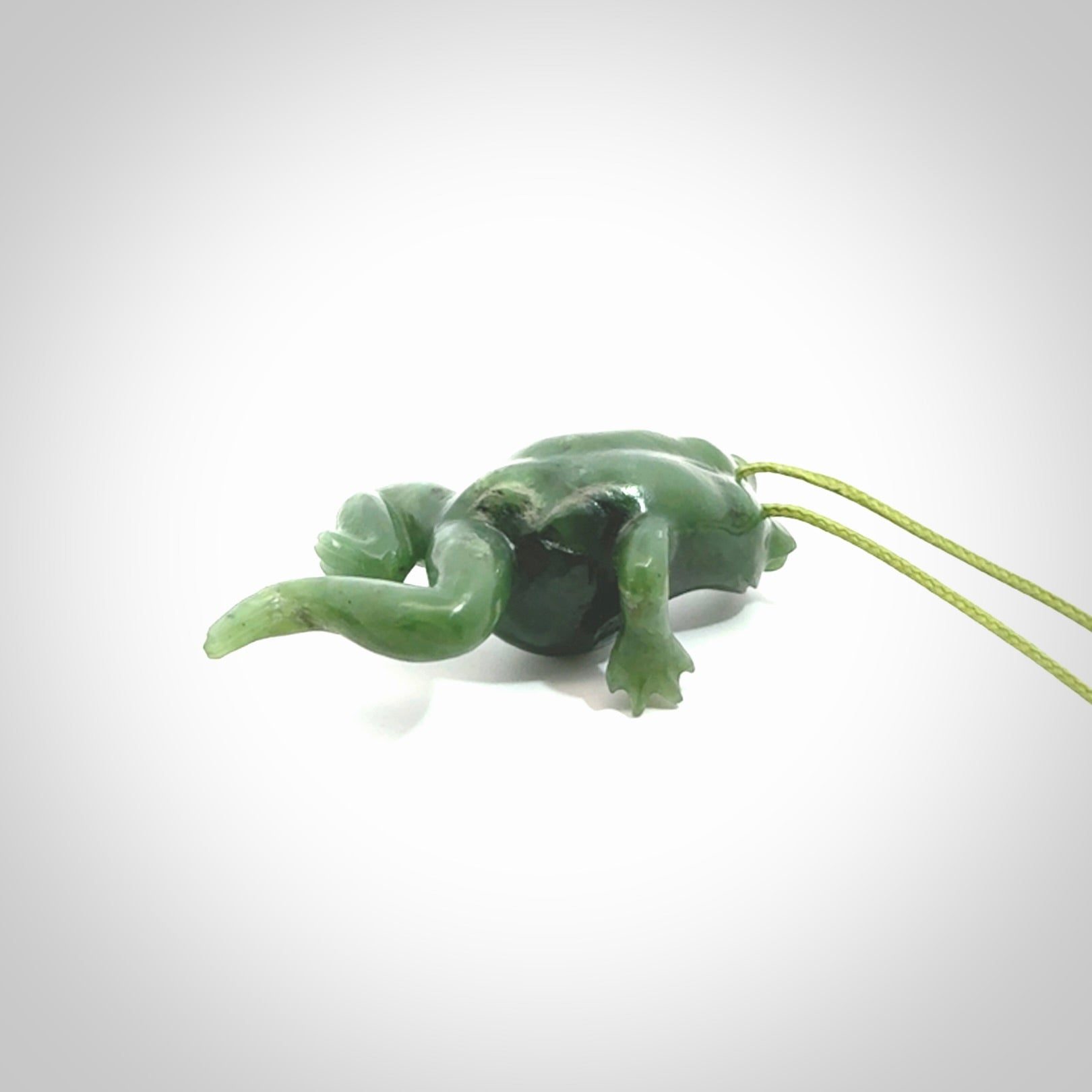 Hand carved jade frog pendant. Hand made amphibian necklace, carved from Jade