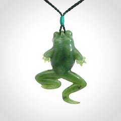 Hand carved jade frog pendant. Hand made amphibian necklace, carved from Jade