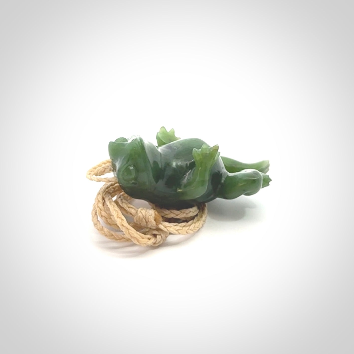 Hand carved jade frog pendant. Hand made amphibian necklace, carved from British Columbian Jade.
