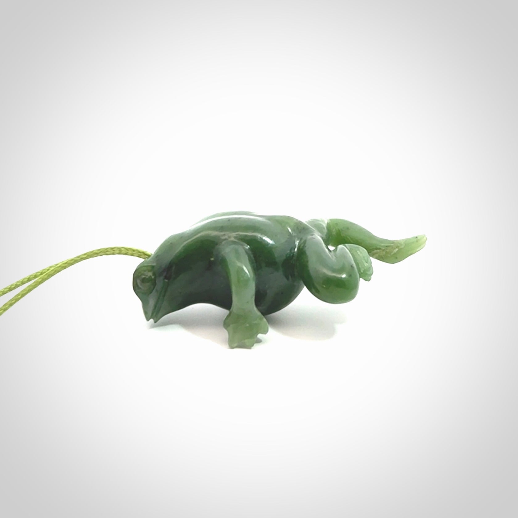 Hand carved jade frog pendant. Hand made amphibian necklace, carved from Jade