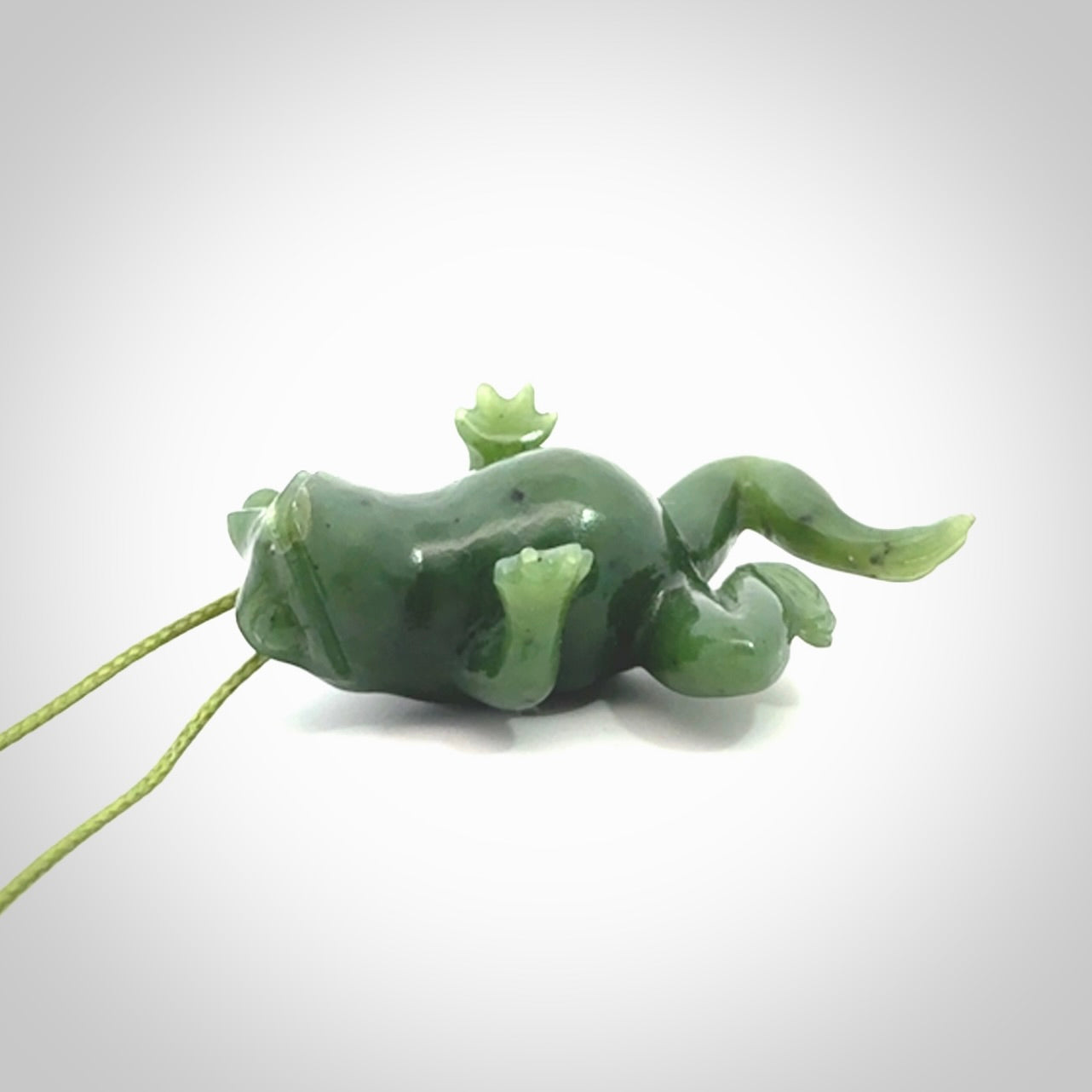 Hand carved jade frog pendant. Hand made amphibian necklace, carved from Jade