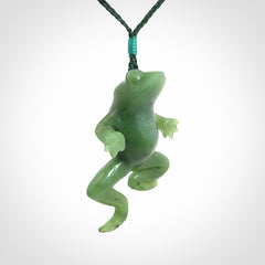 Hand carved jade frog pendant. Hand made amphibian necklace, carved from Jade