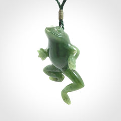 Hand carved jade frog pendant. Hand made amphibian necklace, carved from Jade