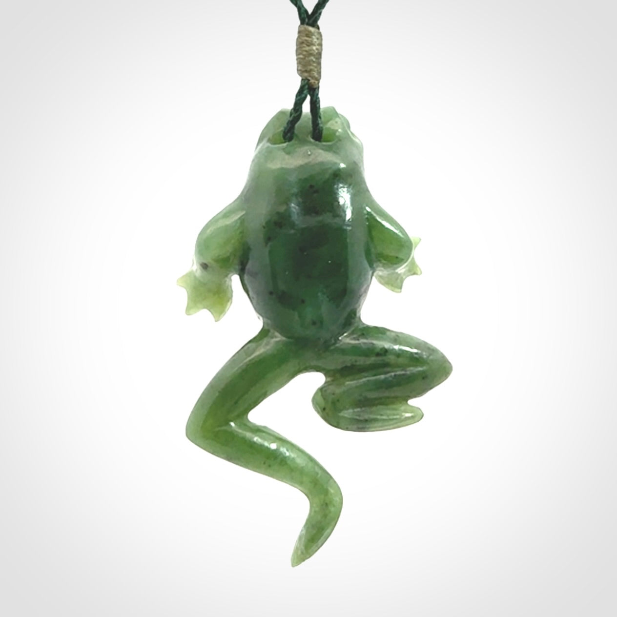 Hand carved jade frog pendant. Hand made amphibian necklace, carved from Jade