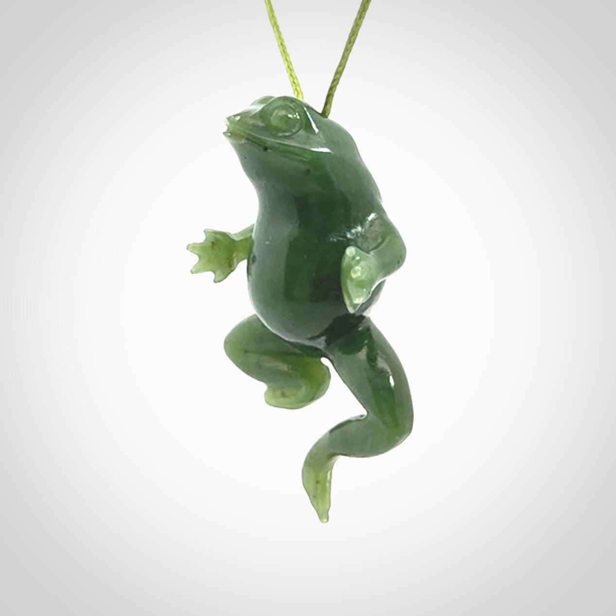 Hand carved jade frog pendant. Hand made amphibian necklace, carved from Jade